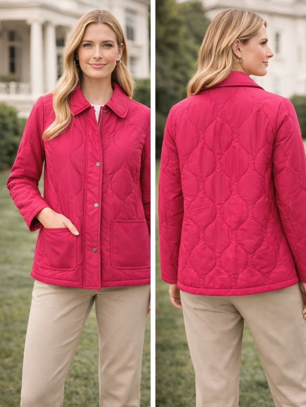 TALBOTS Quilted Barn Jacket Womens Medium Pink Preppy Old Money NWT